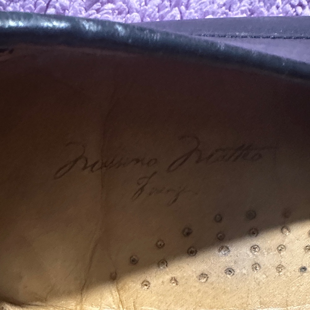 Massimo Matteo Black Leather Loafers with Red Accent - Picture 6 of 8